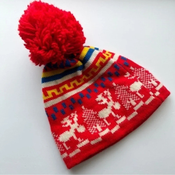 Accessories - Vintage Red Moose Pom Ski Winter Hat